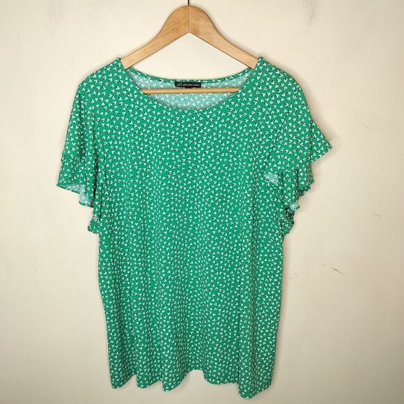 Adrianna Papell Top Floral Stretch Flutter Sleeve - Picture 1 of 8